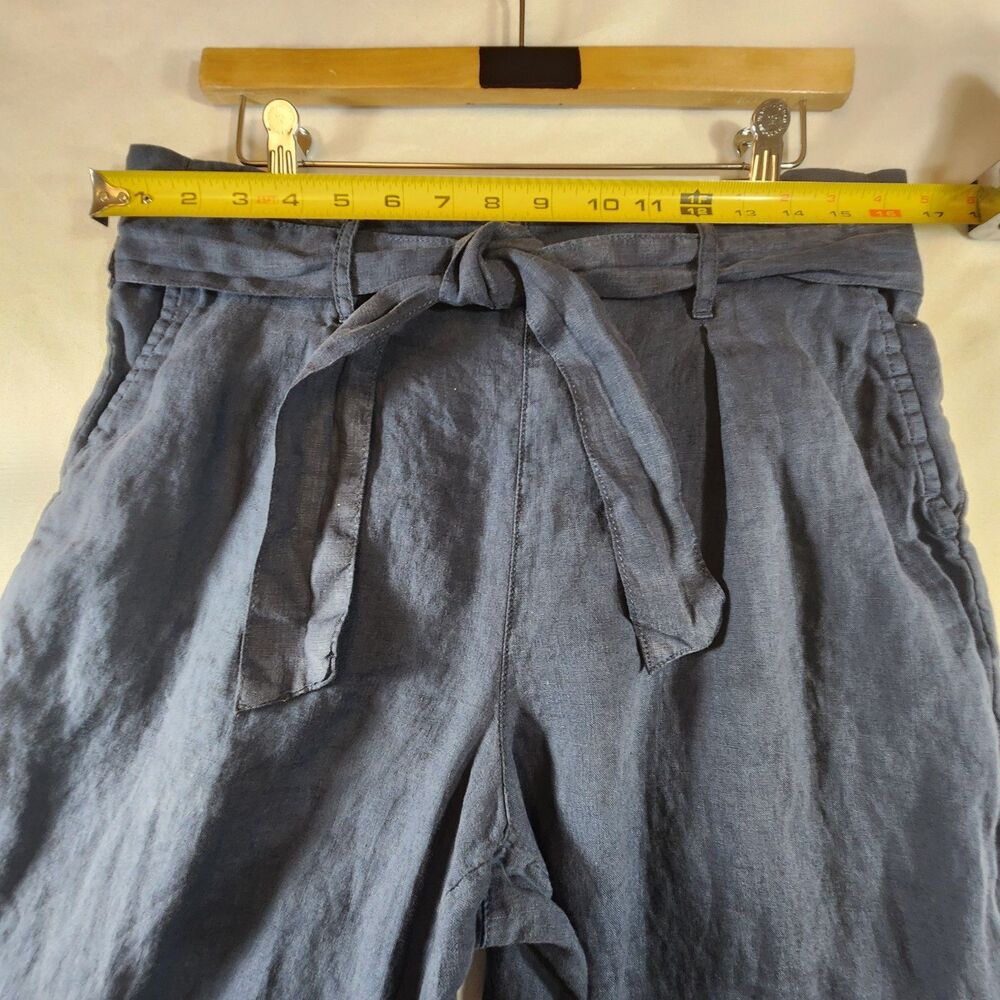 Nicole Miller Womens 100% Linen Capri Ankle Pants Med Blue Elastic Waist Belted - Picture 11 of 14